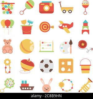 Spielzeug-Objekt für kleine Kinder zu spielen, flachen Stil Cartoon-Symbole setzen Vektor-Illustration Stock Vektor