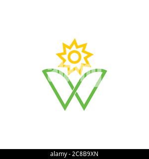 Buchstabe w Sonne Blume Logo Vektor Stock Vektor