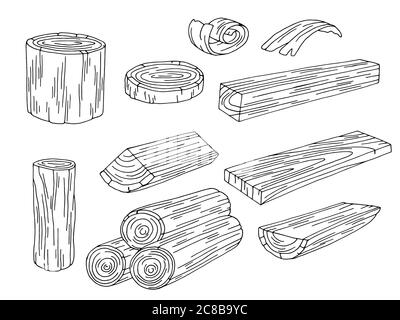 Grafik Log Set schwarz weiß isolierte Skizzendarstellung Vektor Stock Vektor