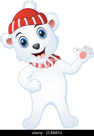 Illustration von Niedlichen weihnachten Eisbär winkende Hand Stock Vektor
