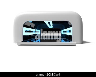Moderne UV-Lampe für Nail Art 3D-Render auf weißem Hintergrund mit Schatten Stockfoto