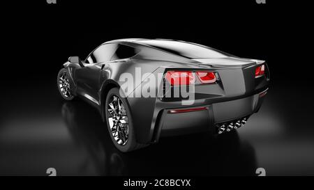 3d-Rendering einer modernen schwarzen Limousine mit Studiolicht. Stockfoto