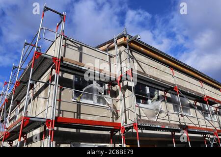 Neubau mit fertiger Grundputz Stockfoto