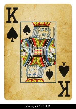 King of Spades Vintage Playing Card - isoliert auf weißem (clipping path enthalten) Stockfoto