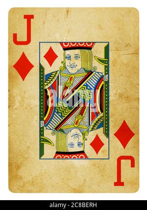 Karo-bube Vintage Playing Card isoliert auf weißem (clipping path enthalten) Stockfoto