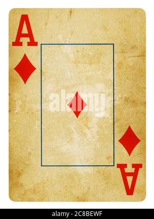 Ace Of Diamonds Vintage Playing Card isoliert auf weißem (clipping path enthalten) Stockfoto