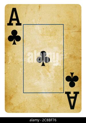 Ace of Clubs Vintage Playing Card isoliert auf weißem (clipping path enthalten) Stockfoto