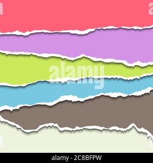 Farbige zerrissene Papierstreifen. Vektorgrafik EPS10. Designelemente - Papier mit gerissenen Kanten Stock Vektor