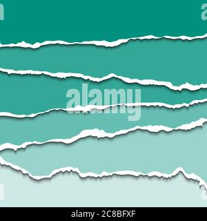Grüne zerrissene Papierstreifen. Vektorgrafik EPS10. Designelemente - farbiges Papier mit gerissenen Kanten Stock Vektor