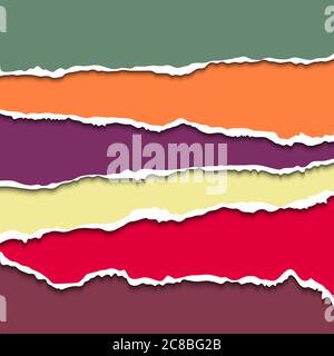 Farbige zerrissene Papierstreifen. Vektorgrafik EPS10. Design-Elemente - mehrfarbiges Papier mit gerippten Kanten Stock Vektor
