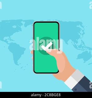 Flaches Mobiltelefon mit Häkchen. Vektorgrafik Stock Vektor