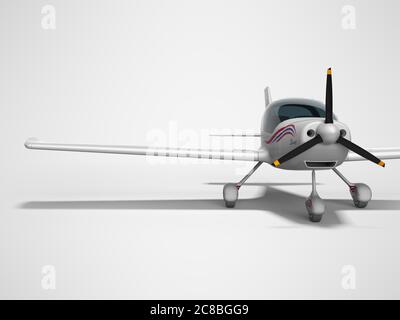 Weißlichtflugzeug für zwei Passagiere 3d Rendering auf grauem Hintergrund mit Schatten Stockfoto