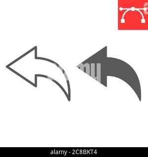 Zurück Linie und Glyphe Symbol, ui und Taste, Pfeil links Zeichen Vektorgrafik, editierbare Kontur lineare Symbol, eps 10. Stock Vektor