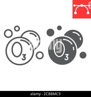 Ozonierung Wäscheleine und Glyphe Symbol, chemische Reinigung und waschen, Ozon Zeichen Vektor-Grafiken, bearbeitbare Strich lineare Symbol, eps 10. Stock Vektor