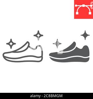 Schuhreinigung Linie und Glyphe Symbol, chemische Reinigung und waschen, laufen Schuhe Zeichen Vektor-Grafiken, editierbare Strich lineare Symbol, eps 10. Stock Vektor