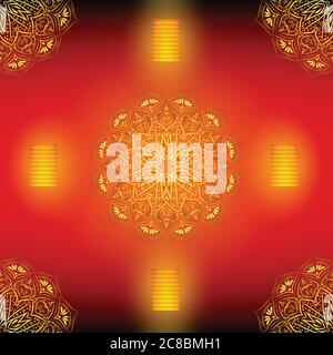 Goldenes Mandala Nahtloses Muster mit Laternen. Stock Vektor