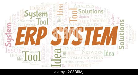 ERP-System Typografie Vektor-Wort-Wolke. Wordcloud Collage nur mit dem Text. Stock Vektor