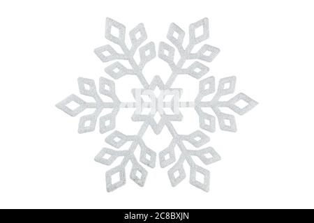 Dekorative Weihnachtsschneehacke mit Glitzer isoliert auf weiß, Design-Element Stockfoto