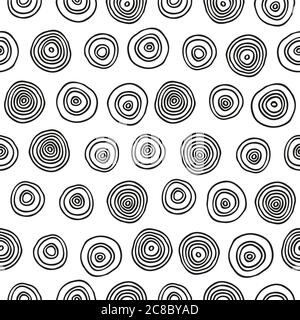 Doodle Dots Nahtloses Muster. Skizzenhaft handgezeichneter Grafikdruck. Schwarz-weiß gepunkteter Hintergrund. Grungy gemalte Ornament. Vektorgrafik. Stock Vektor