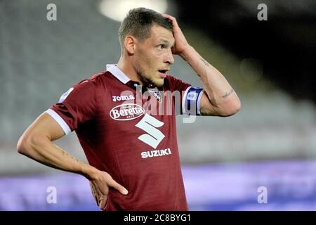 Turin, Italien 22/07/2020 Andrea Belotti Spieler von Turin, während des Spiels der italienischen Fußball-Meisterschaft Serie A zwischen Turin V Hellas Verona Fi Stockfoto