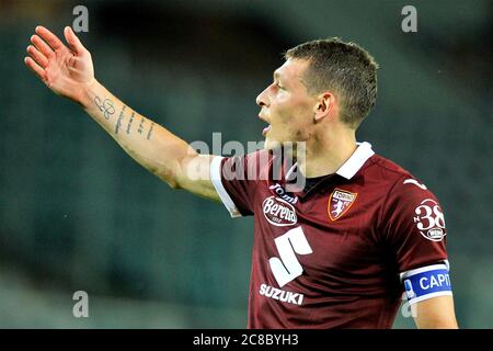 Turin, Italien 22/07/2020 Andrea Belotti Spieler von Turin, während des Spiels der italienischen Fußball-Meisterschaft Serie A zwischen Turin V Hellas Verona Fi Stockfoto