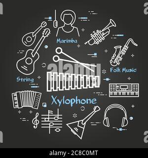 Vektor schwarz lineares Banner für Musik - Xylophon oder Marimba Stock Vektor