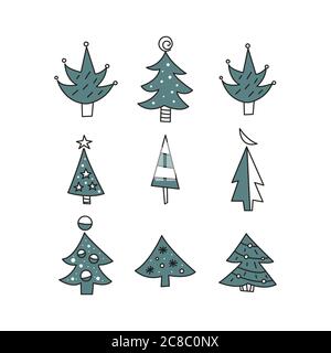 Set von Weihnachtsbäumen isoliert auf weißem Hintergrund. Elemente für Weihnachtskarten Stock Vektor