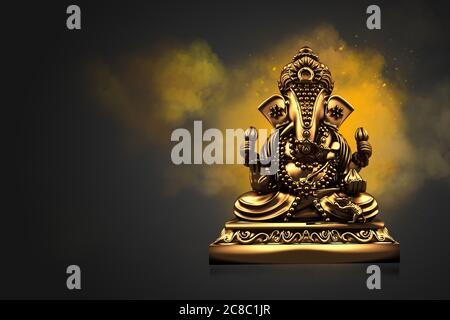 Selektiver Fokus auf Statue von Lord Ganesha, Ganesha Festival. Hindu Religion und indische Feier des Diwali Festival Konzept auf dunkel, rot, gelb BA Stockfoto