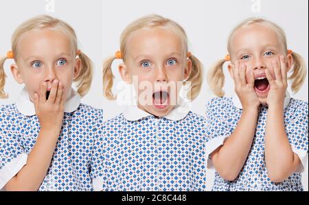 Nette Collage von jungen blonden kleinen Mädchen Stockfoto