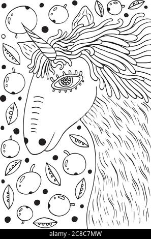 Einhorn Pferd Malvorlagen für Erwachsene. Vektorgrafik Stock Vektor