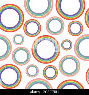 Verschiedene Pastell Regenbogen Kreise - Oldschool nahtlose Muster. Abstraktes buntes Ornament. Vektorgrafik Stock Vektor