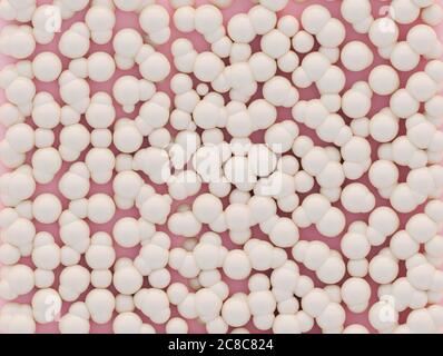 Weißes Molekül aus Kugeln auf rosa Hintergrund. 3d-Rendering Stockfoto