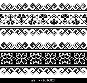 Ukrainische oder weißrussische traditionelle nahtlose Folk-Stickerei Muster wtich Blumen und geometrische Formen Stock Vektor