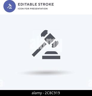 Gavel Icon Vektor, gefüllt flaches Zeichen, solides Piktogramm isoliert auf weiß, Logo-Illustration. Gavel-Symbol für die Präsentation. Stock Vektor