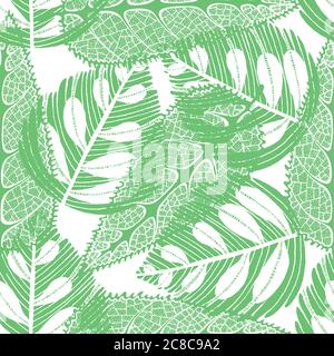 Impressum Blätter - nahtlose Muster. Grüne Blätter auf weißem Hintergrund. Vektorgrafik Stock Vektor