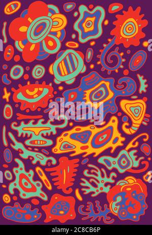 Doodle psychedelisch bunten Hintergrund mit abstrakten surrealen Ornamenten. Vektorgrafik Stock Vektor