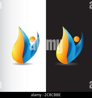 Menschen Symbol und blau orange texturierte Feuer Wasser Logo Design Vektor Symbol Illustrationen Stock Vektor