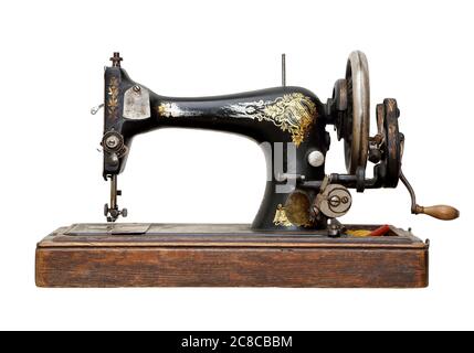 Vintage Nähmaschine isoliert auf weiß Stockfoto