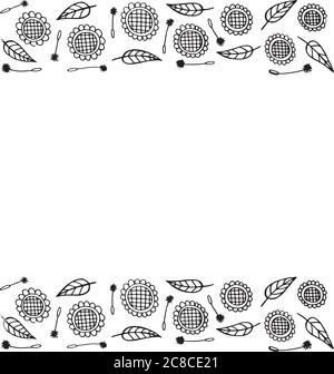 Doodle Rahmen mit Sonnenblumen. Malseite für Erwachsene. Vektor i Stock Vektor
