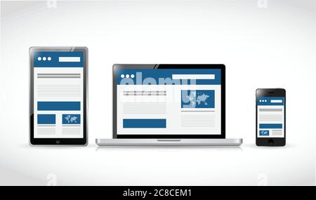Web responsive Elektronik. Web-Design Illustration Design über einem weißen Hintergrund Stock Vektor