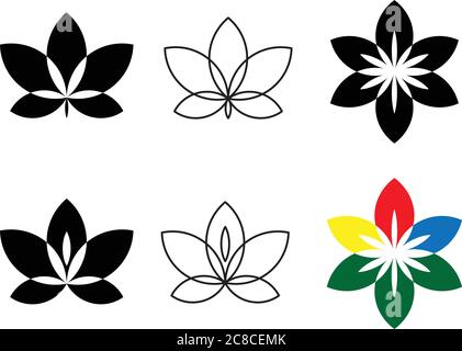 Blumensymbol-Set. Flaches Logo mit floralen Elementen Kollektion für d Stock Vektor