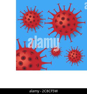 Rote covid-19 Coronavirus-Symbole isoliert auf blauem Hintergrund Vektor-Illustration Stock Vektor