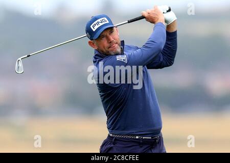 Englands Lee Westwood am 4. Während des zweiten Tages der Betfred British Masters im Close House Golf Club, Newcastle. Stockfoto