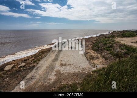 Bilder von Küstenerosion und Siedlungen entlang der Küste des Ostens Reiten von Yorkshire von Aldbrough nach Süden bis zur Spitze von Spurn Head. Stockfoto