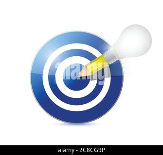 Ziel und Bleistift Glühbirne Illustration Design auf einem weißen Hintergrund Stock Vektor
