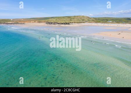 Godrevy aus der Luft, Cornwall, England Stockfoto