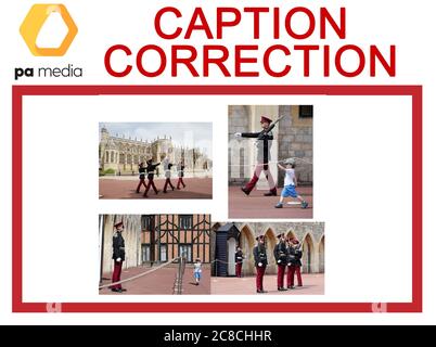 BILDUNTERSCHRIFT KORREKTUR: Ändert den Namen des Regiments und entfernt die Beschreibung von ihnen als Wachmänner. Soldaten der königlichen Hussaren der Königin im Schloss Windsor, das nach Aufhebung weiterer Beschränkungen für die Sperrung durch das Coronavirus in England wieder für die Öffentlichkeit zugänglich gemacht wurde. Stockfoto