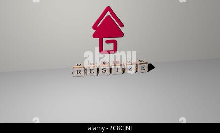 3D-Illustration der GRÖSSE Grafiken und Text von metallischen Würfel Buchstaben für die damit verbundenen Bedeutungen des Konzepts und Präsentationen gemacht. Icon und Pfeil Stockfoto