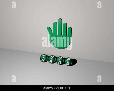 3D-Illustration von Hand Grafiken und Text von metallischen Würfel Buchstaben für die damit verbundenen Bedeutungen des Konzepts und Präsentationen. Hintergrund und gezeichnet Stockfoto