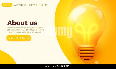 Business Brainstorming Idee oder Startup-Konzept mit großen gelben Glühbirne Lampe. Kreative Innovationslösung. Vorlage für Web-Landing-Page, Banner, Präsentation, Social Media. Vektorgrafik Stock Vektor